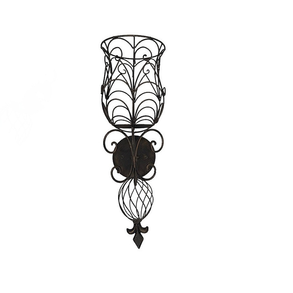 Wall Sconce Candle Holder Metal Scrollwork Fleur De Lis Decor 19"